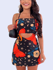 Spaghettiträger, rückenfreies, ausgehöhltes Minikleid