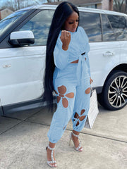 Two Piece Knot Crop Top & Long Pants