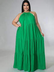 Neckholder-Ärmelloses Swing-Maxikleid mit Schnürung und Rüschen