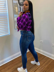 Camisas ajustadas de manga larga con bloques de color y cuadros