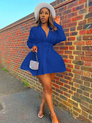 Minivestidos fruncidos de manga larga con escote en V profundo y solapa