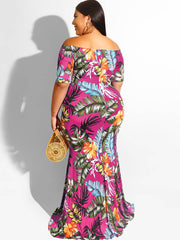 Vestidos largos ajustados de manga corta con hombros descubiertos