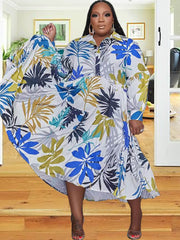 Vestidos midi coloridos estampados de manga larga