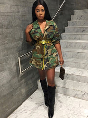 Camouflage Langarm-Bodycon-Jacken mit Knöpfen