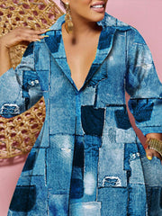 Long Sleeves V Neck Print Midi Dresses