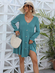 Minikleider mit V-Ausschnitt, langen Puffärmeln und Rüschen