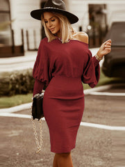 Lantern Sleeves Bodycon Midi Dresses