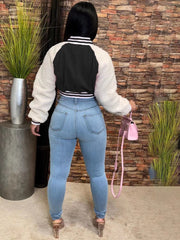 Chaquetas deportivas de béisbol con mangas sherpa y patchwork