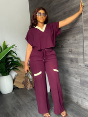 Two Piece Short Sleeve Tops & Drawstring Pants