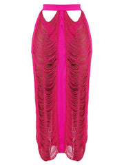 Two Piece Tassel Tops & HolLow Out Maxi Skrits