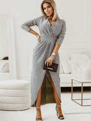 Long Sleeves Ruched Asymmetrical Maxi Dresses