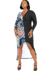 Übergröße Langärmlige Minikleider mit Farbblockdruck