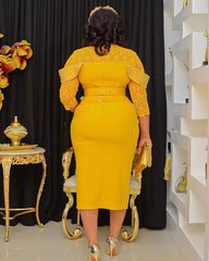 Vestidos midi florales con patchwork de malla y diamantes de imitación