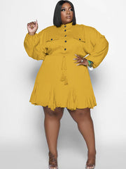 Minivestidos con volantes de color liso y manga larga