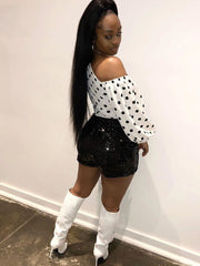 One Shoulder Puff Sleeve Polka Dot Top