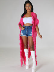 Cárdigans largos de manga corta con borlas de punto