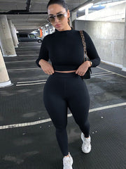 Two Piece Long Sleeve Crop Top Legging Set