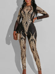 Long Sleeves Mesh Jumpsuits