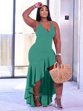 Spaghetti Strap Ruffle Asymmetrical Midi Dresses