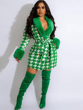 Abrigos de lana con patchwork de manga larga y pata de gallo