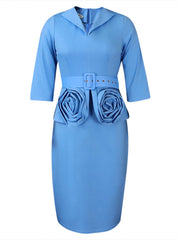 Half Sleeve Solid Color Bodycon Midi Dresses