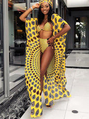 Conjunto de bikini de tres piezas con estampado calado