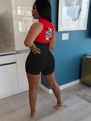 Plus Size Sleeveless Poker Patchwork Rompers