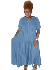 Short Sleeves Button Ruffle Maxi Dresses