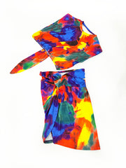 Sleeveless Tie-Dye Print Skirt Set
