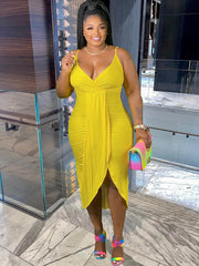 Plus Size Spaghetti Straps Split Midi Dresses