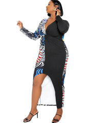 Übergröße Langärmlige Minikleider mit Farbblockdruck