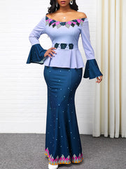 Vestidos maxi ajustados con volantes y estampado floral de manga larga