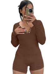 Long Sleeve Button Bodycon Rompers