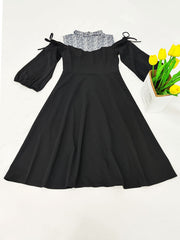 Lantern Sleeve Off Shoulder Print Midi Dresses