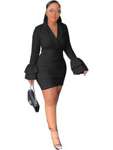 Bodycon-Minikleider mit Rüschenärmeln und Kragen