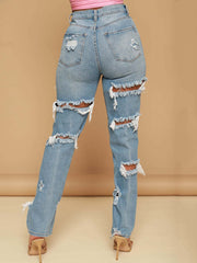 High Waist Ripped Hollow Out Denim Pants