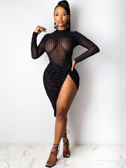 Long Sleeve High Split Midi Dress