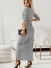 Long Sleeves Ruched Asymmetrical Maxi Dresses