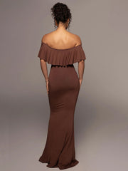 Schulterfreie Maxikleider mit Rüschen