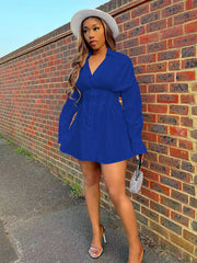 Minivestidos fruncidos de manga larga con escote en V profundo y solapa