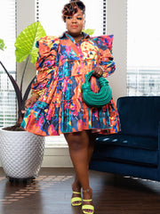 Long Sleeve Tie Dye Ruffle Mini Dresses