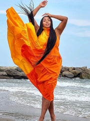 Vestidos largos sin mangas con volantes y bloques de color