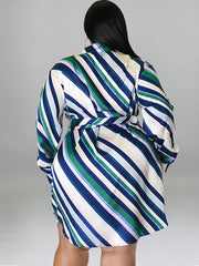 Long Sleeve Striped Mini Dresses With Belt