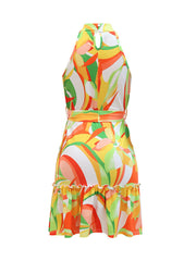 Milk Silk Floral Print Mock Neck Mini Dress