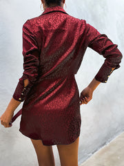 Long Sleeve Satin Tie Front Shirt Dress