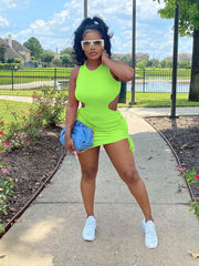 Ärmelloses, figurbetontes Minikleid mit Rundhalsausschnitt, Hohlsaum und Kordelzug