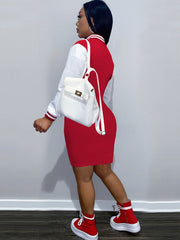 Langärmlige Baseball-Minikleider mit Buchstabendruck