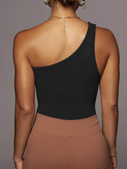 Camiseta informal sin mangas acanalada de un solo hombro