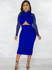 Mesh Criss-Cross Cut-Out Midi Dresses