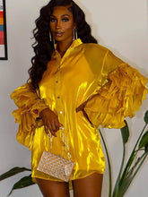 Camisa de malla con mangas largas y volantes de patchwork